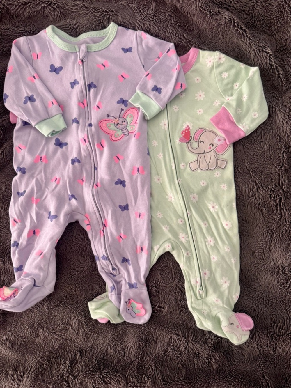 Koala Kids Lavender & Mint Butterfly and Elephant Footed One-Piece